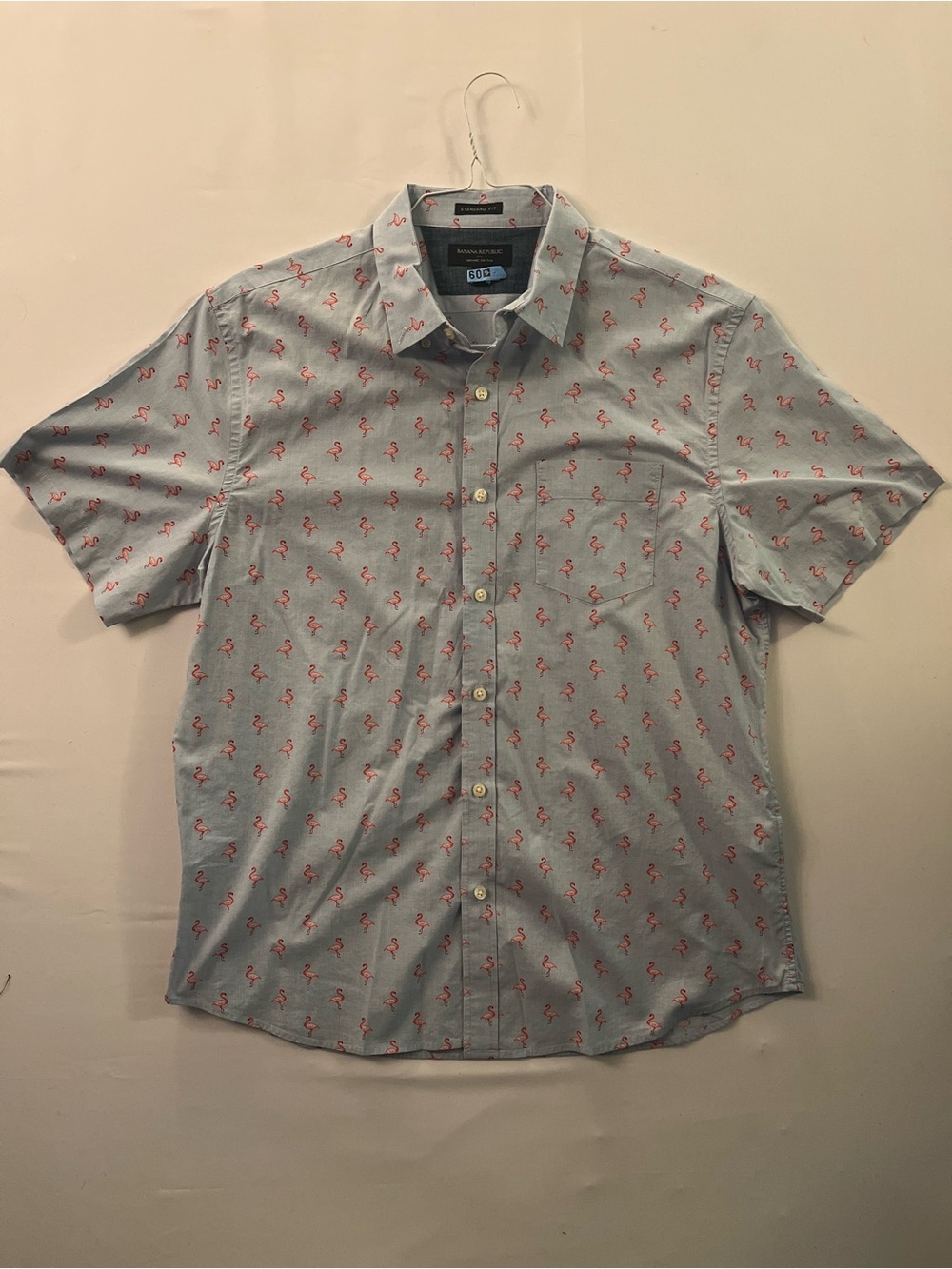 Banana Republic Light Blue Short-Sleeve Flamingo Button-Down Shirt